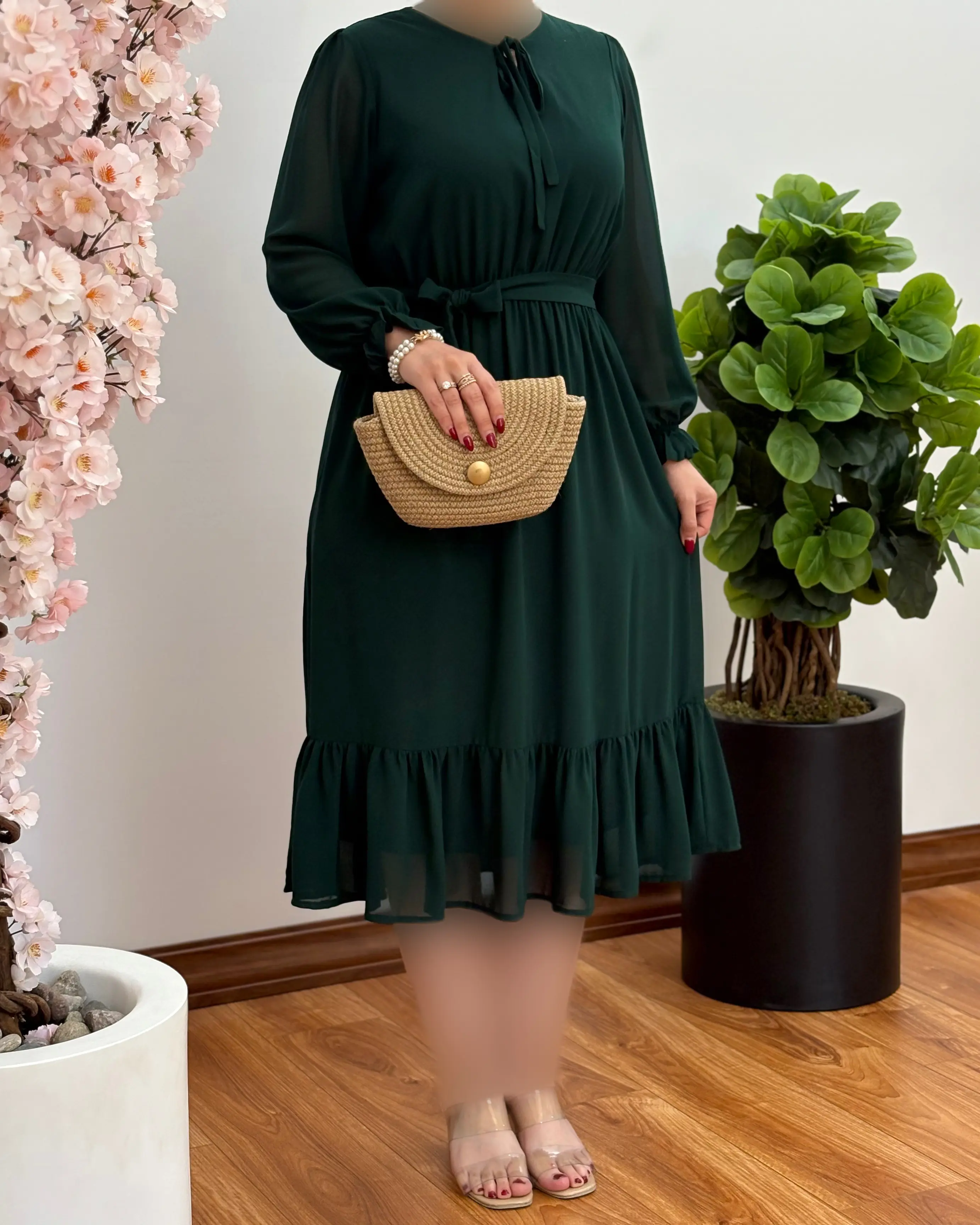 پیراهن حریر یقه بندی